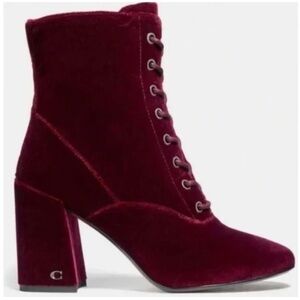 Coach Edie Red Velvet Lace up Heel Bootie